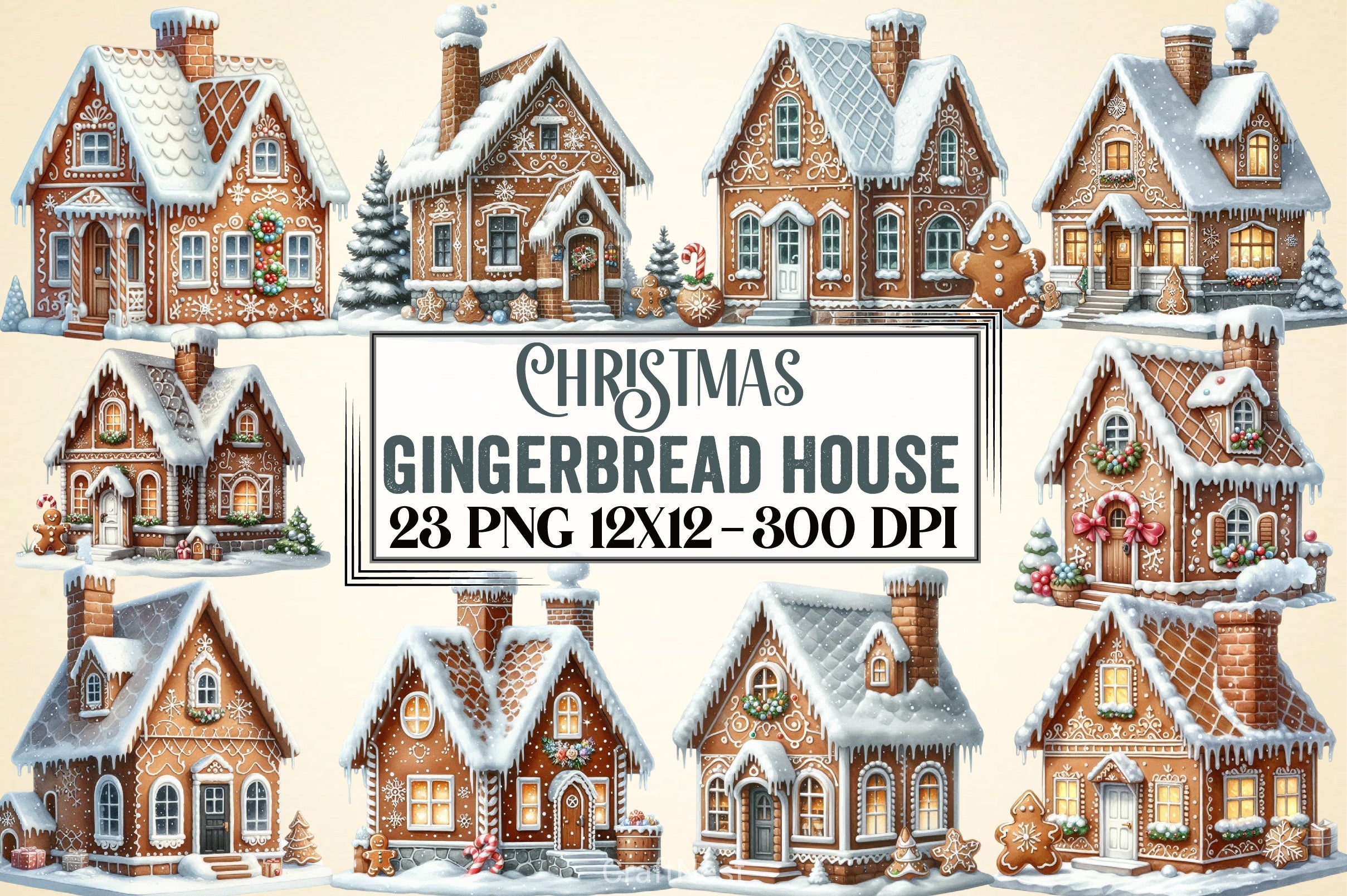 Gingerbread House Christmas Clipart Bundle - CraftNest - Digital Crafting and Art