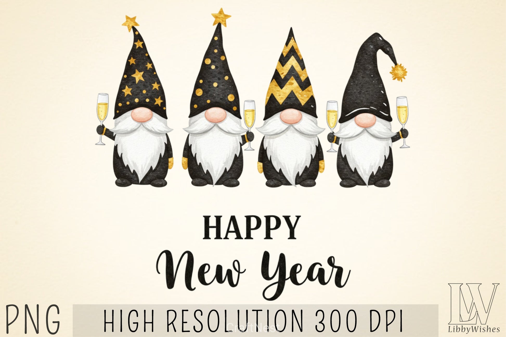 New Year Gnomes 2025 Clipart Bundle - CraftNest - Digital Crafting and Art