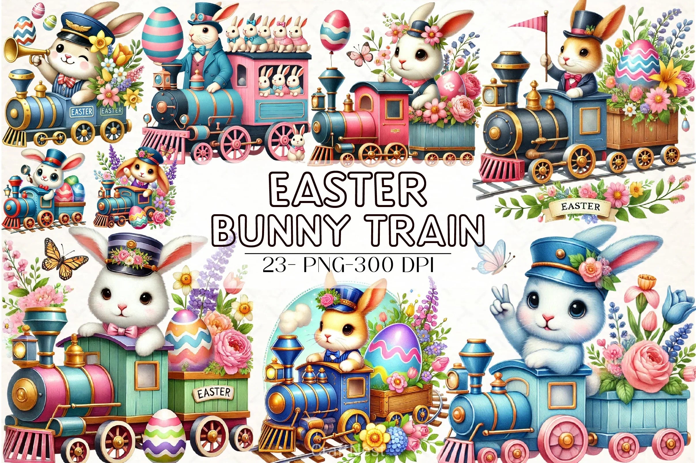 Easter Bunny Train Clipart Bundle