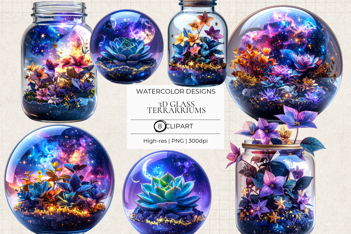 3D Glass Terrariums Clipart