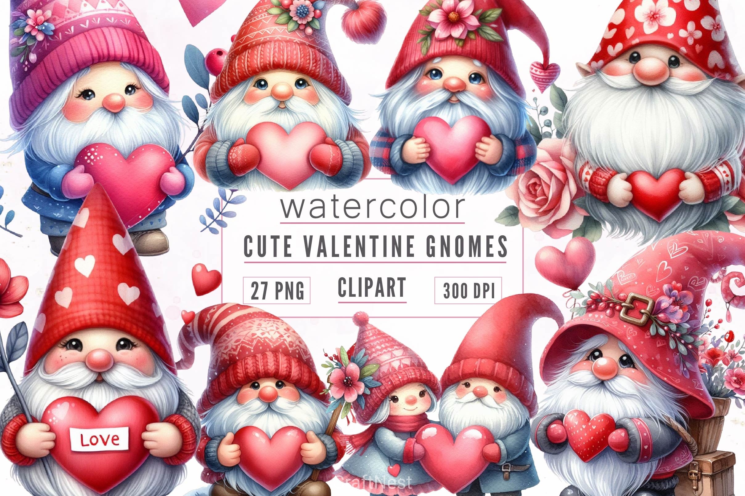 Valentine Gnome Clipart Bundle - CraftNest - Digital Crafting and Art