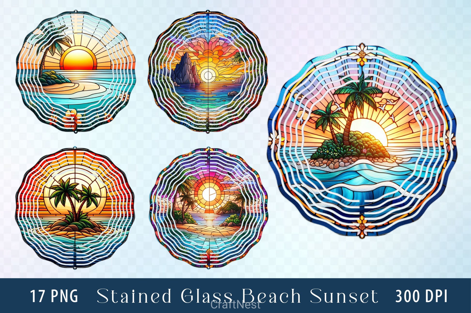 Stained Glass Beach Sunset Clipart Bundle - CraftNest - Digital Crafting and Art