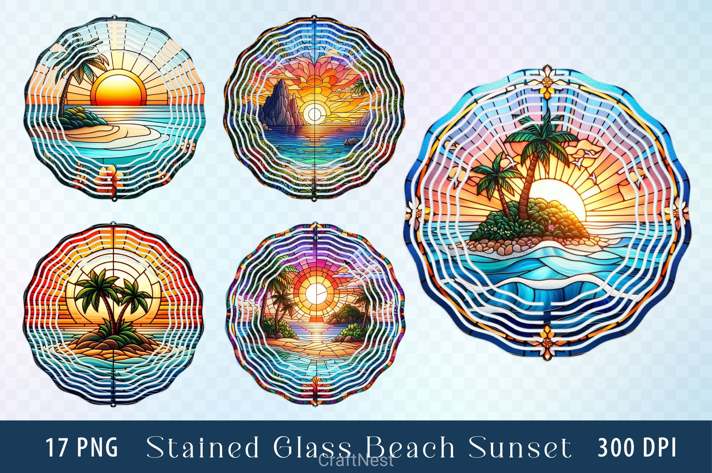 Stained Glass Beach Sunset Clipart Bundle - CraftNest - Digital Crafting and Art