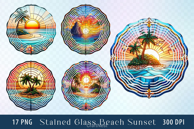 Stained Glass Beach Sunset Clipart Bundle - CraftNest - Digital Crafting and Art