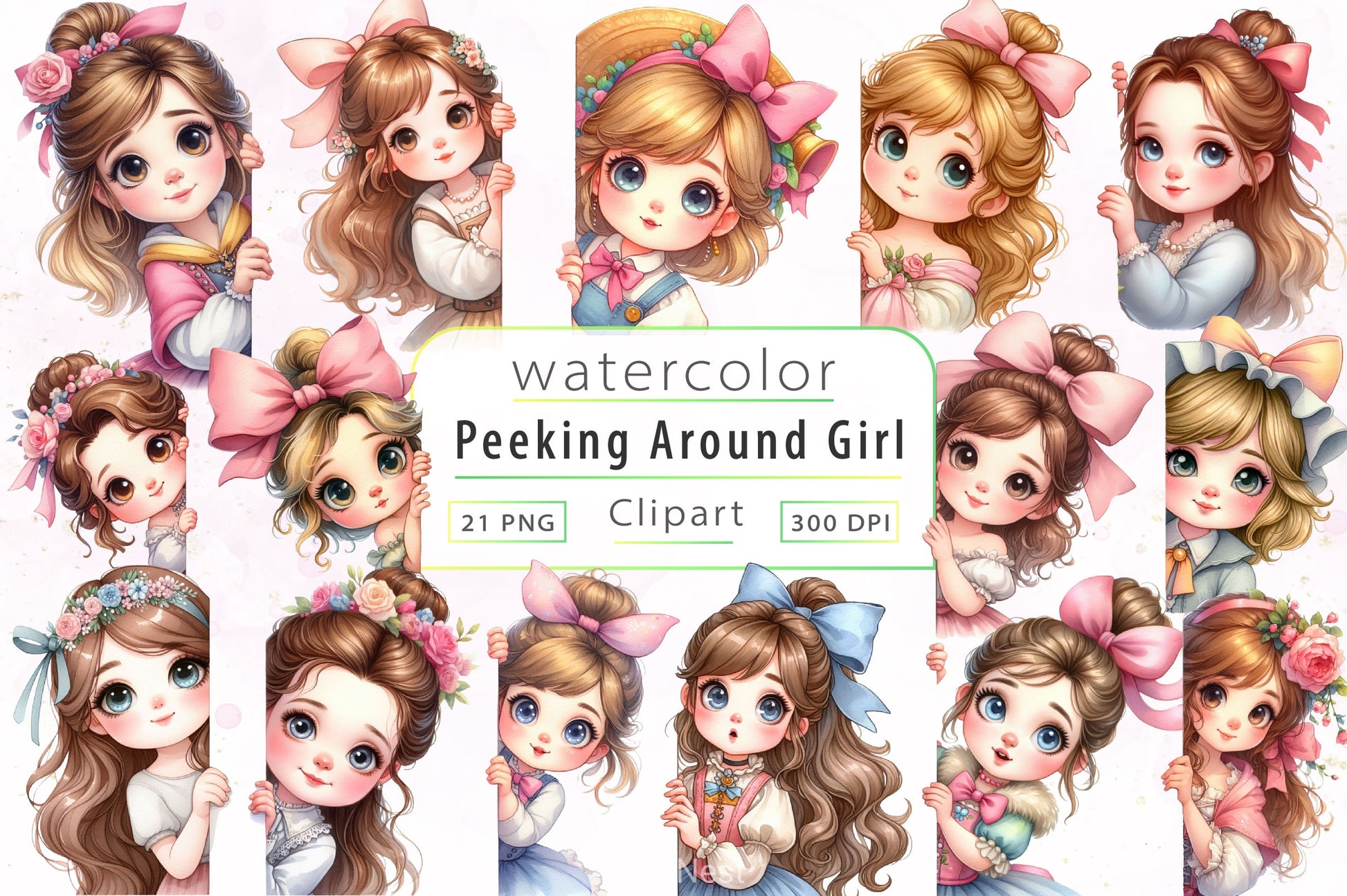 Peeking Around Girl Clipart Bundle - CraftNest - Digital Crafting and Art