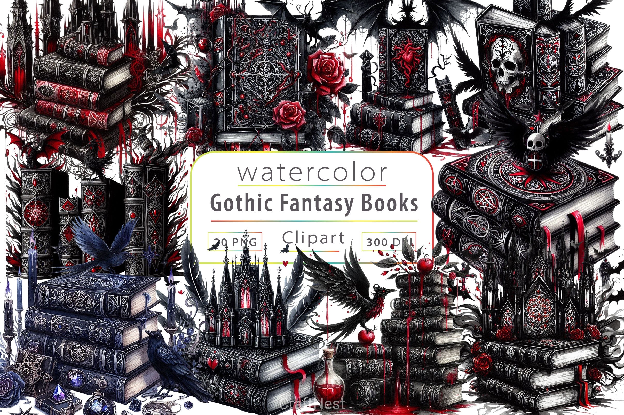 Gothic Fantasy Books Clipart Bundle - CraftNest - Digital Crafting and Art