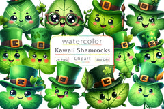 St Patricks Kawaii Shamrocks Clipart Bundle - CraftNest - Digital Crafting and Art