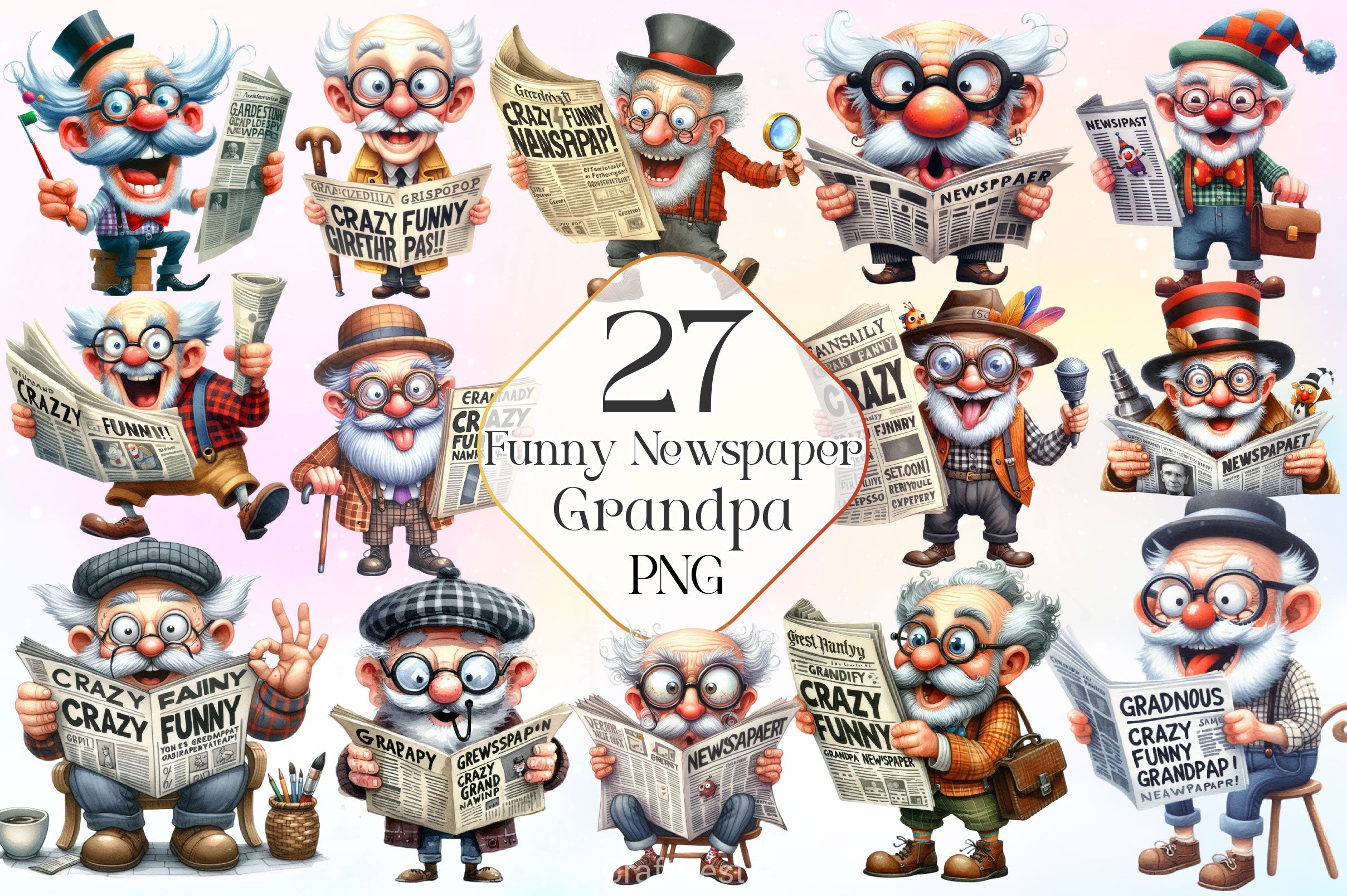 Funny Newspaper Grandpa Clipart Bundle 2 - CraftNest - Digital Crafting and Art