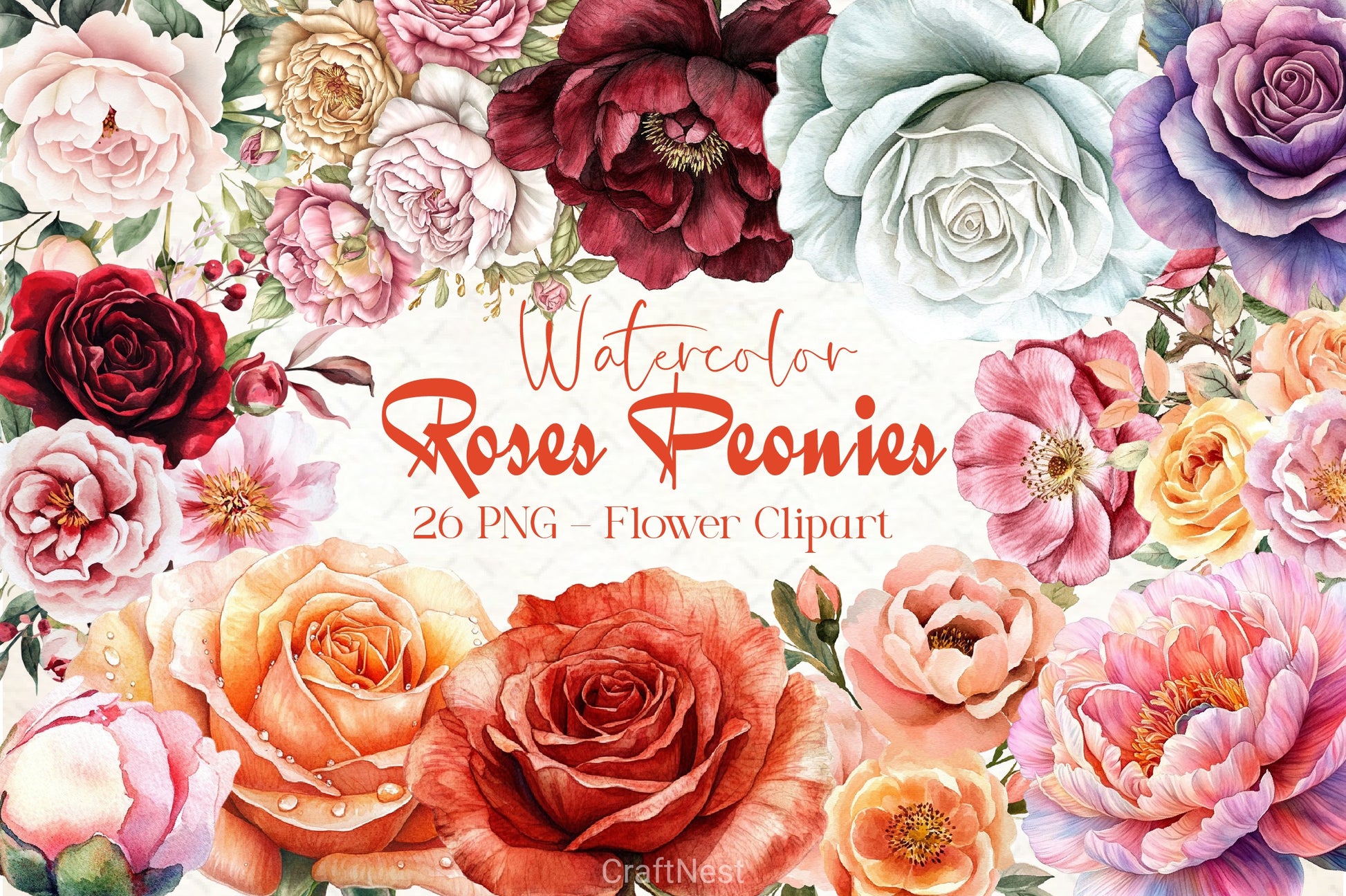 Roses Peonies Clipart Bundle - CraftNest - Digital Crafting and Art