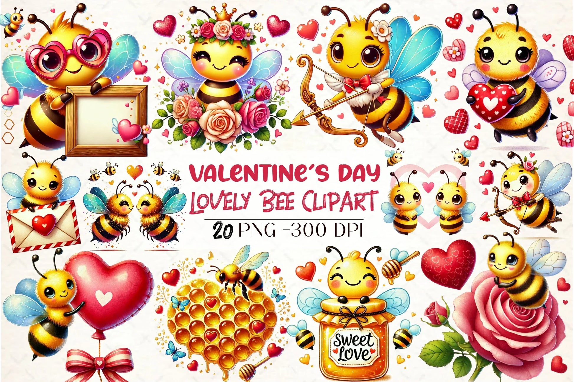 Lovely Bee Valentine's Clipart Bundle - CraftNest - Digital Crafting and Art