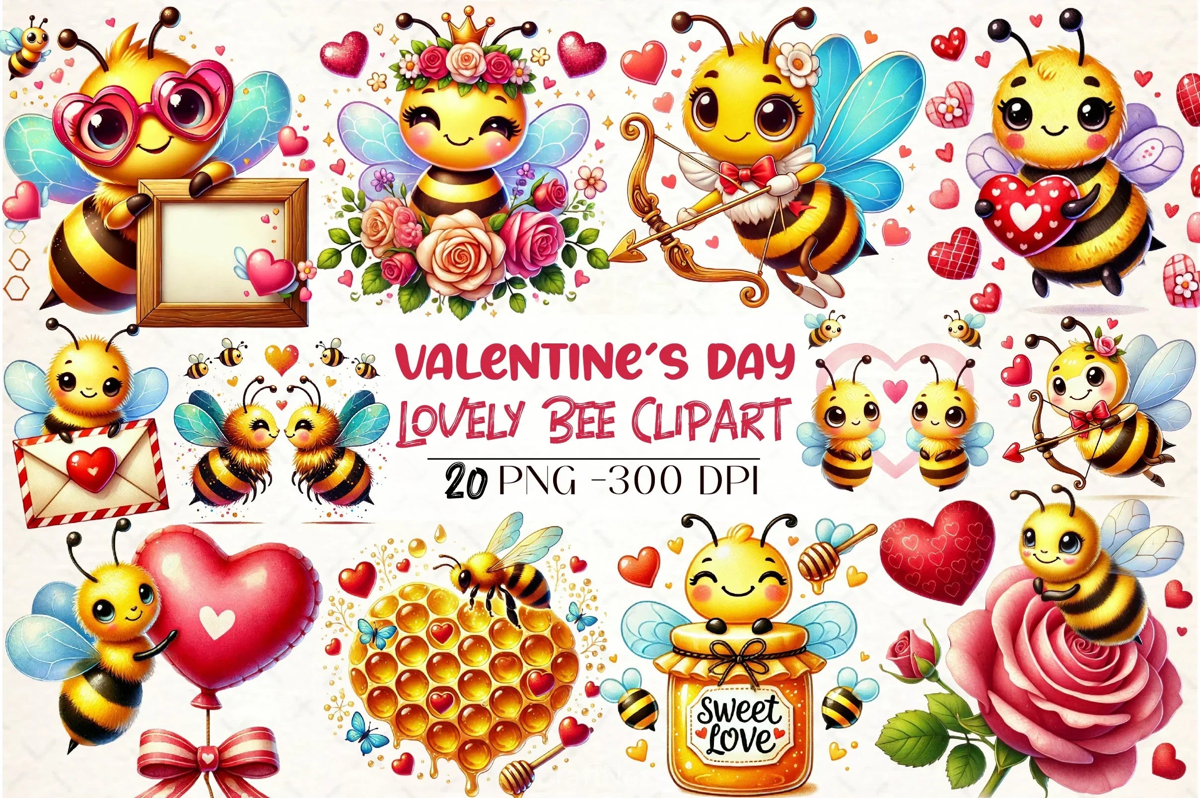 Lovely Bee Valentine's Clipart Bundle - CraftNest - Digital Crafting and Art