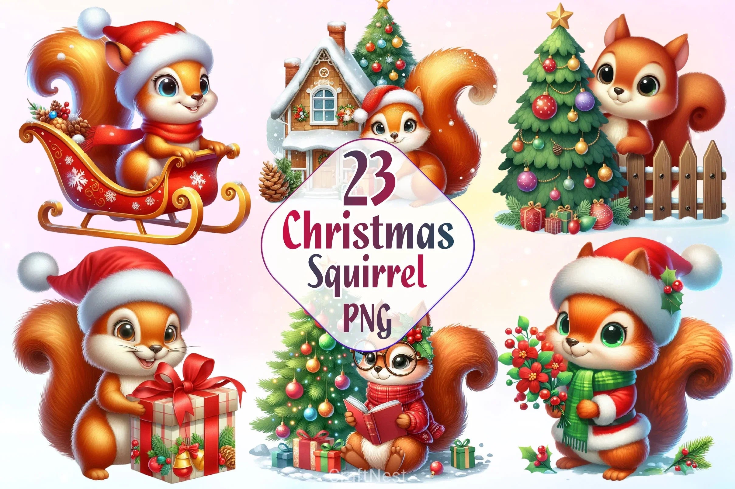 Christmas Squirrel Clipart Bundle 7 - CraftNest - Digital Crafting and Art