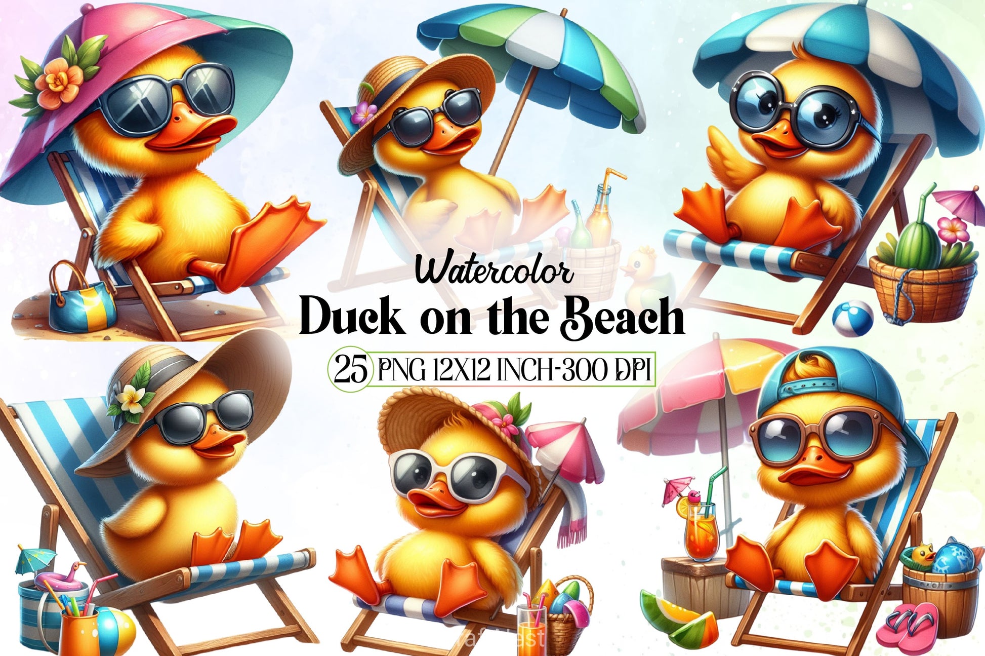 Cute Beach Duck Clipart Bundle - CraftNest - Digital Crafting and Art