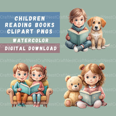 Children Reading Clipart Bundle 1 - CraftNest - Digital Crafting and Art