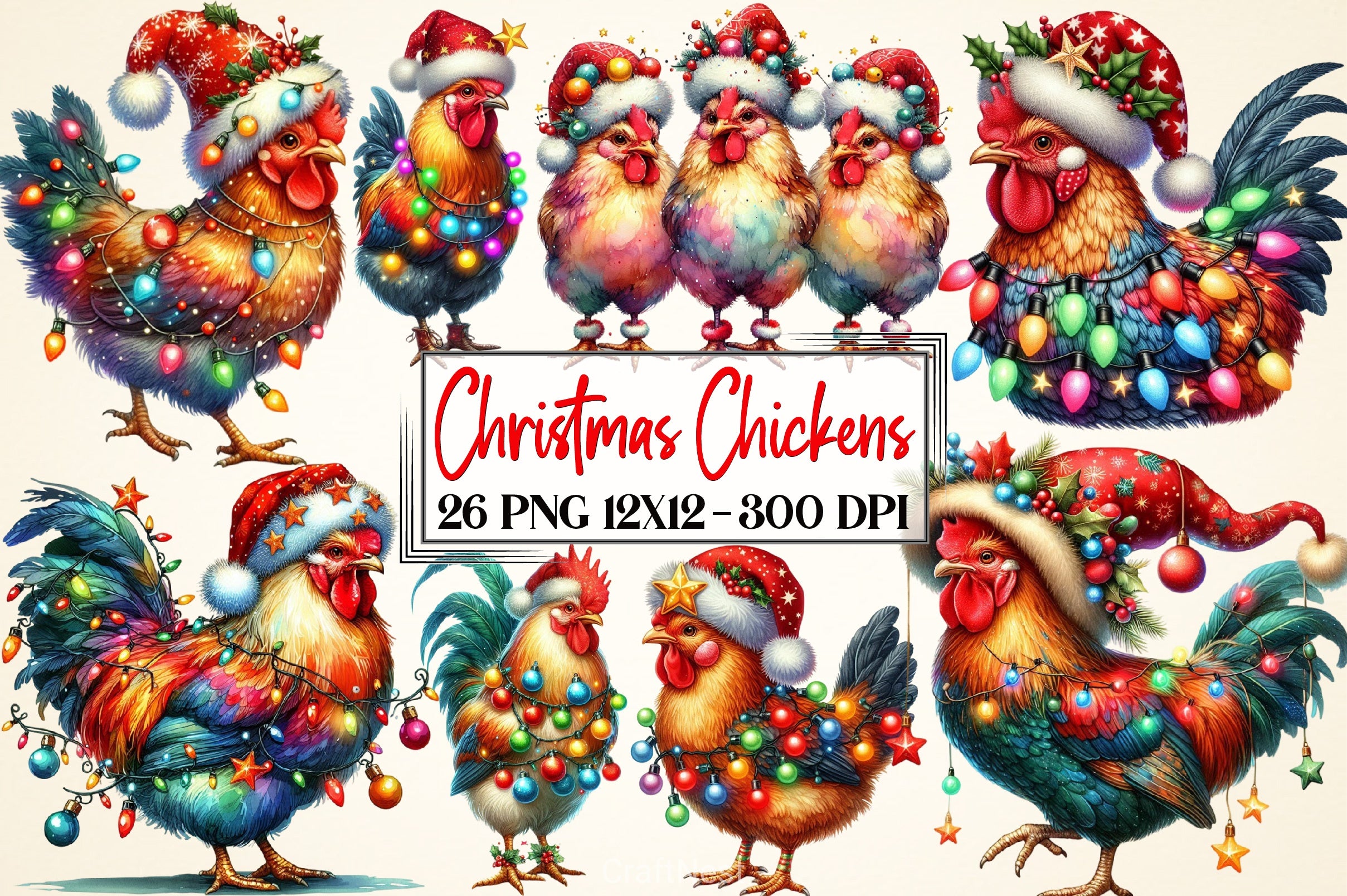 Christmas Chickens Clipart Bundle - CraftNest - Digital Crafting and Art