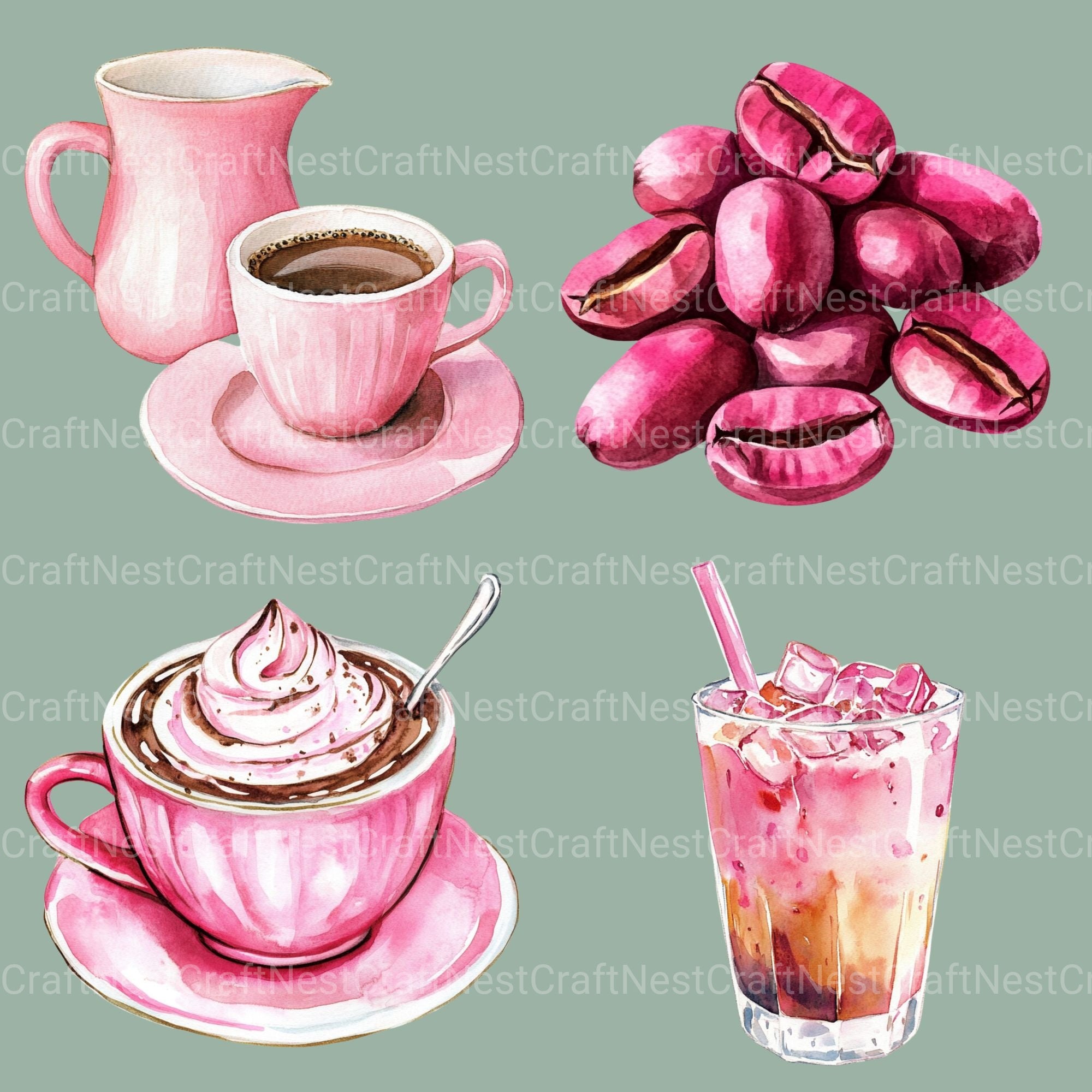 Coffee Pink Clipart Bundle - CraftNest - Digital Crafting and Art