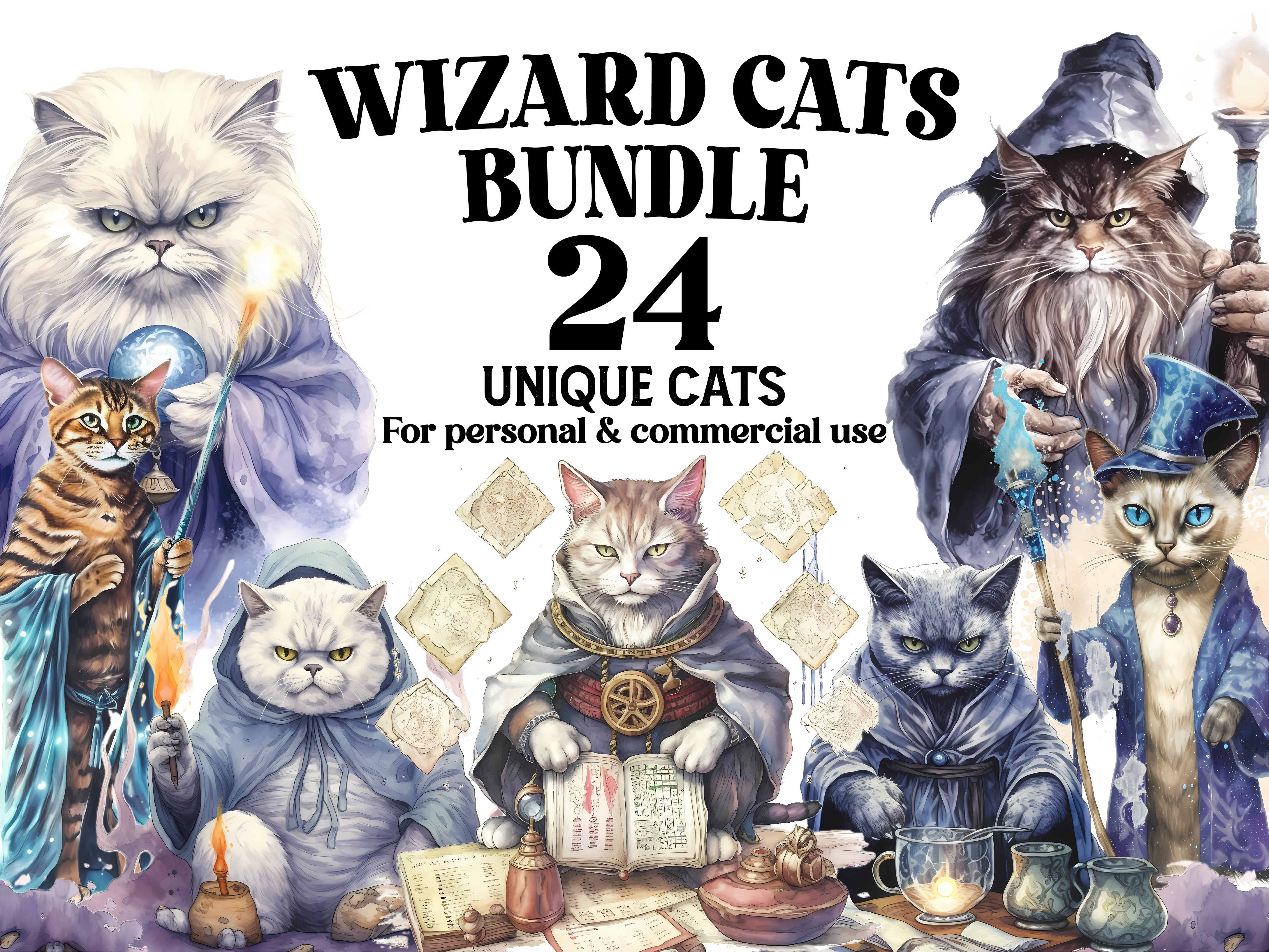 Wizard Cats Clipart - CraftNest