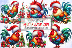 Christmas Rooster Santa Hat Clipart Bundle - CraftNest - Digital Crafting and Art