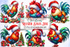 Christmas Rooster Santa Hat Clipart Bundle