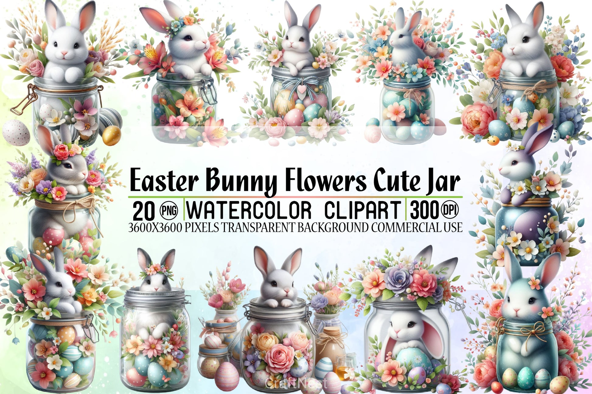 Easter Bunny Flowers Clipart Bundle - CraftNest - Digital Crafting and Art