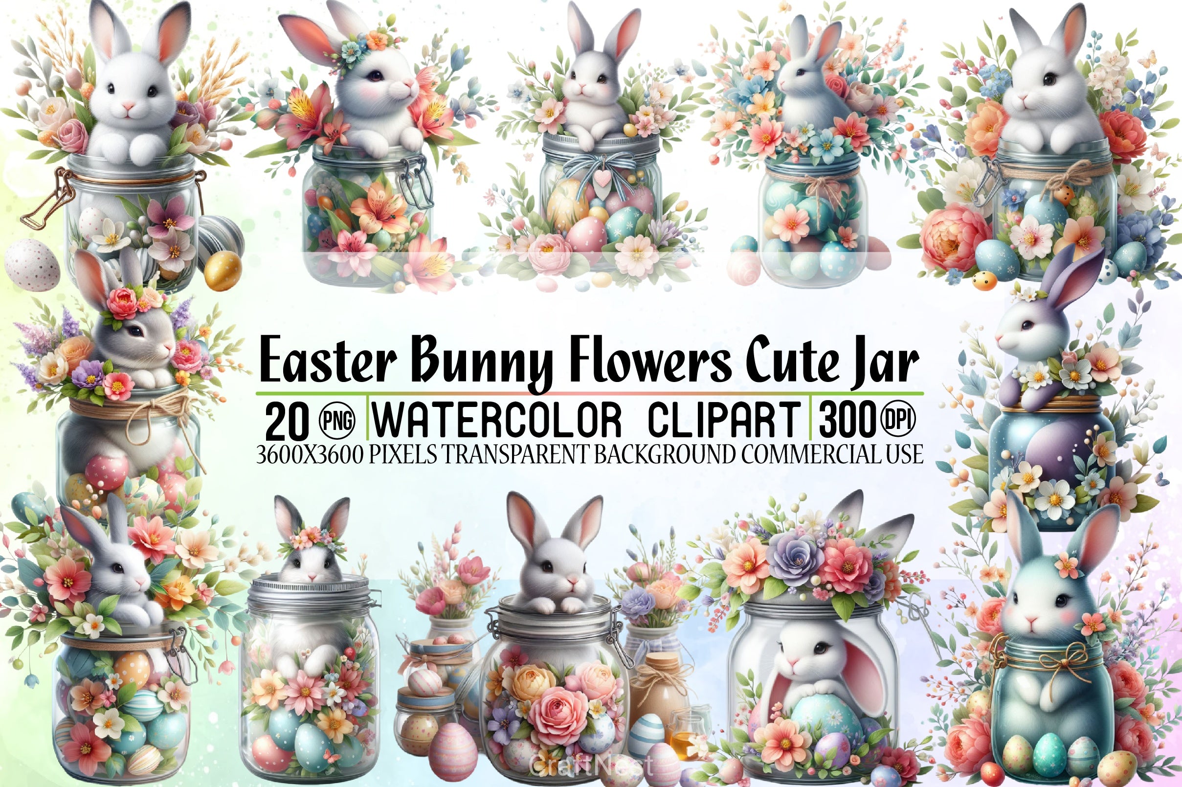Easter Bunny Flowers Clipart Bundle - CraftNest - Digital Crafting and Art
