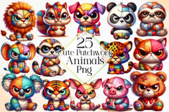 Cute Patchwork Animals Clipart Bundle 2 - CraftNest - Digital Crafting and Art