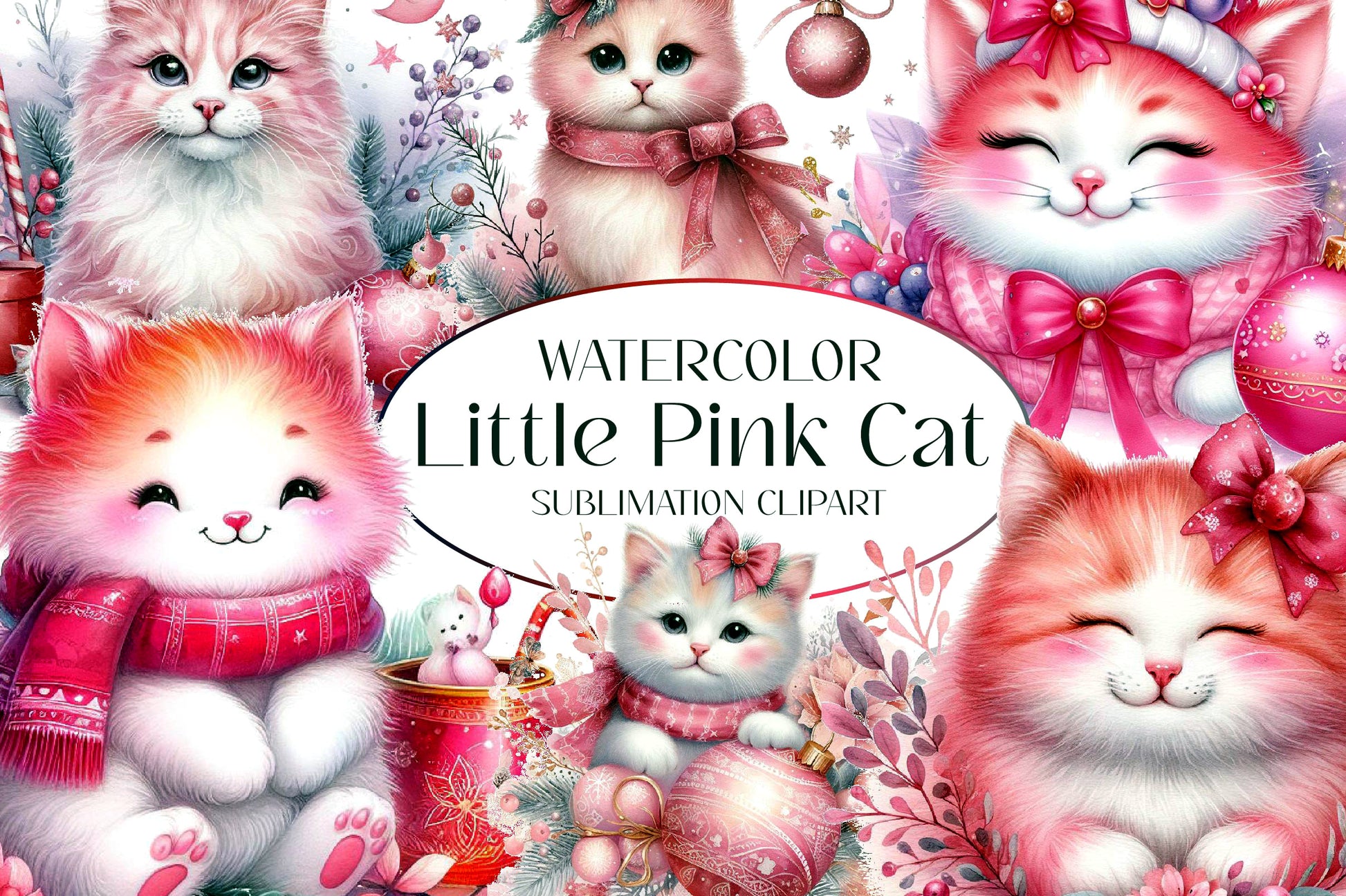 Cute Little Pink Cat Clipart Bundle - CraftNest - Digital Crafting and Art