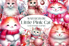 Cute Little Pink Cat Clipart Bundle - CraftNest - Digital Crafting and Art