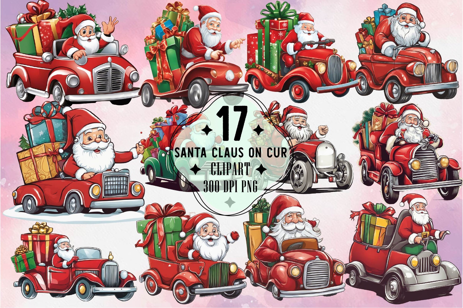 Santa Claus On Car Clipart Bundle - CraftNest - Digital Crafting and Art