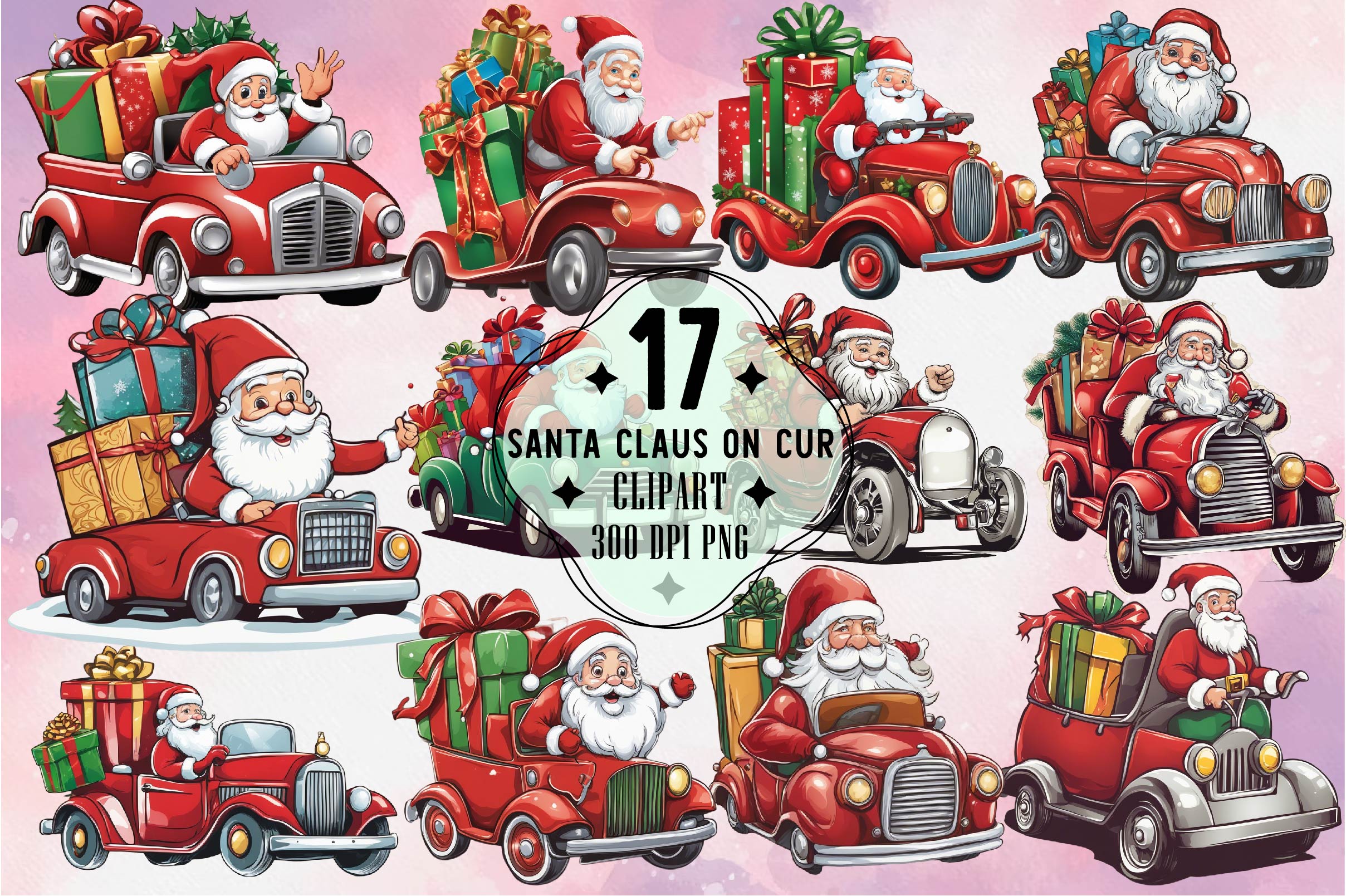 Santa Claus On Car Clipart Bundle - CraftNest - Digital Crafting and Art