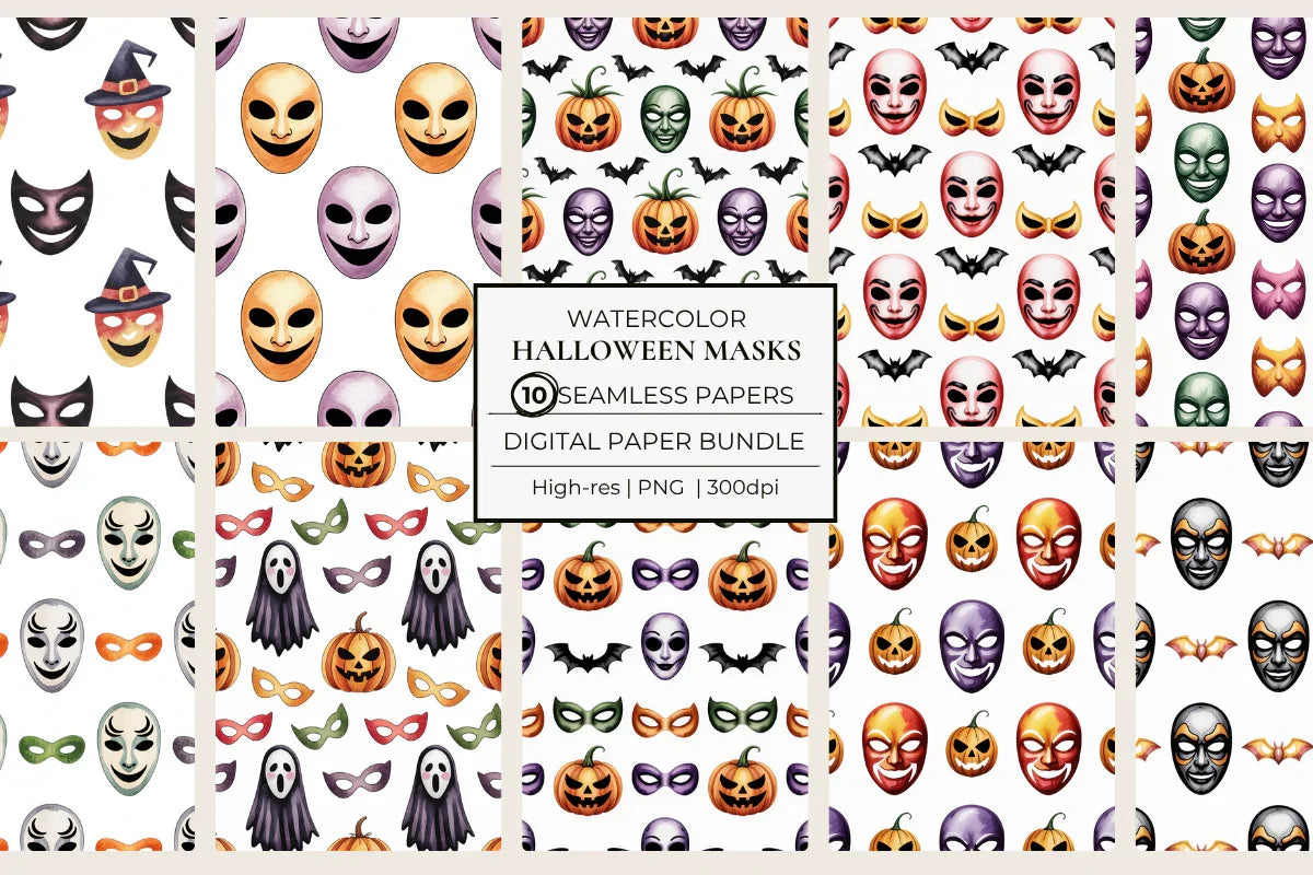 Halloween Masks Seamless Papers - CraftNest - Digital Crafting and Art