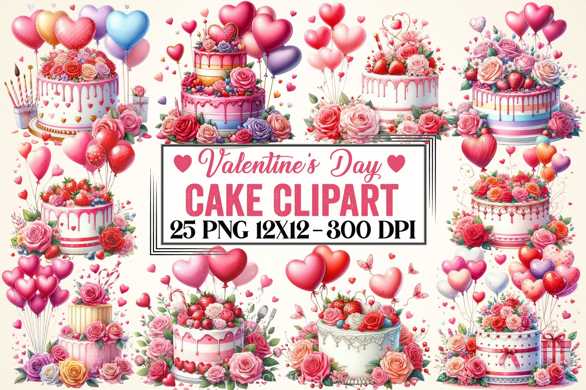 Valentine Cake Clipart Bundle - CraftNest - Digital Crafting and Art