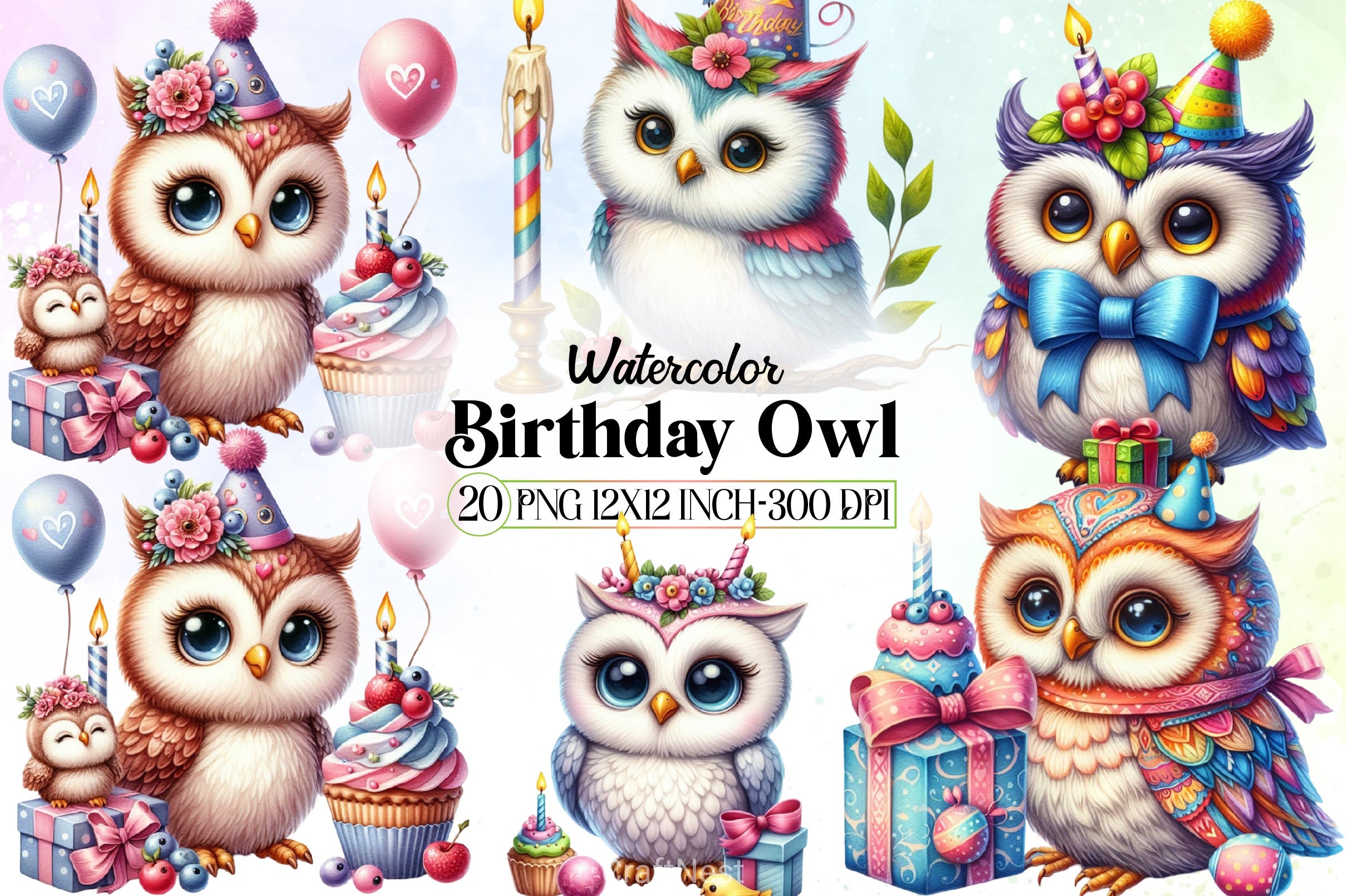 Birthday Owl Clipart Bundle - CraftNest - Digital Crafting and Art