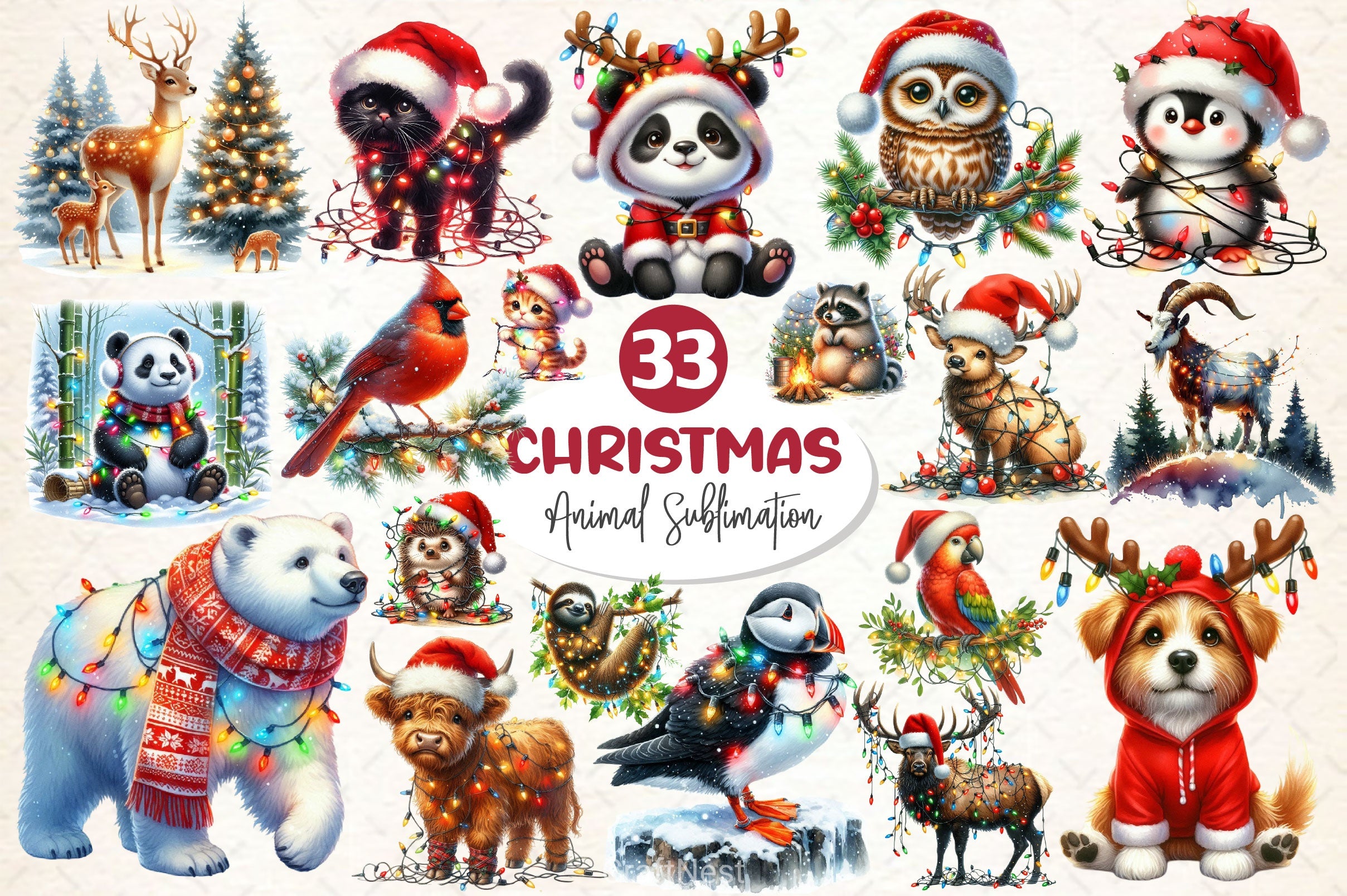 Christmas Animal Clipart Bundle 5 - CraftNest - Digital Crafting and Art