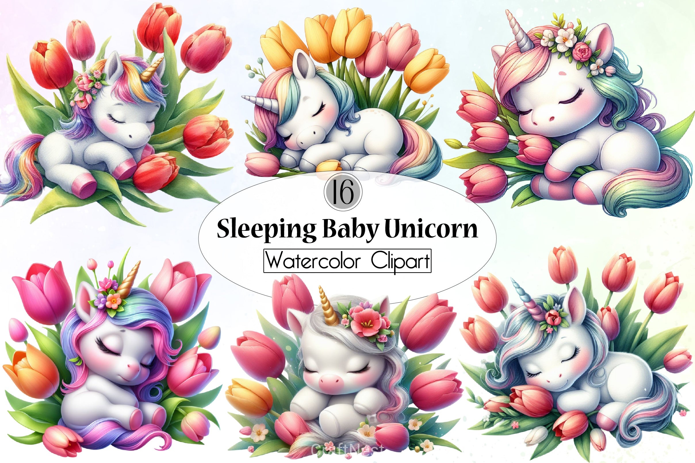 Cute Baby Unicorn Clipart Bundle - CraftNest - Digital Crafting and Art