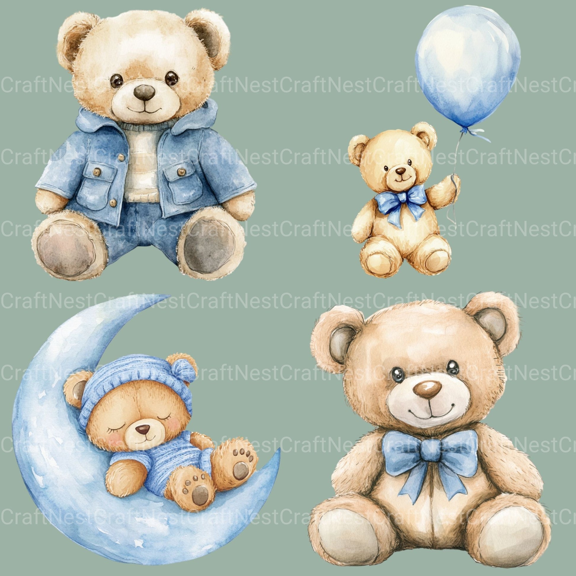 Blue Teddy Bear Clipart Bundle - CraftNest - Digital Crafting and Art