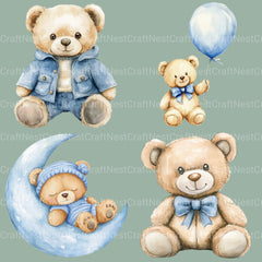 Blue Teddy Bear Clipart Bundle - CraftNest - Digital Crafting and Art