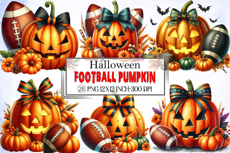 Halloween Football Pumpkin Clipart Bundle - CraftNest - Digital Crafting and Art