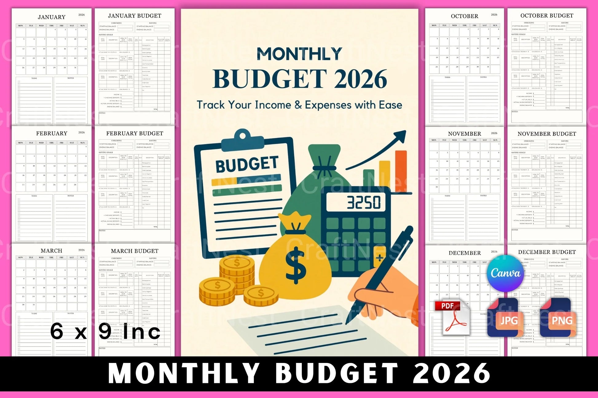 Monthly Budget Planner - CraftNest - Digital Crafting and Art