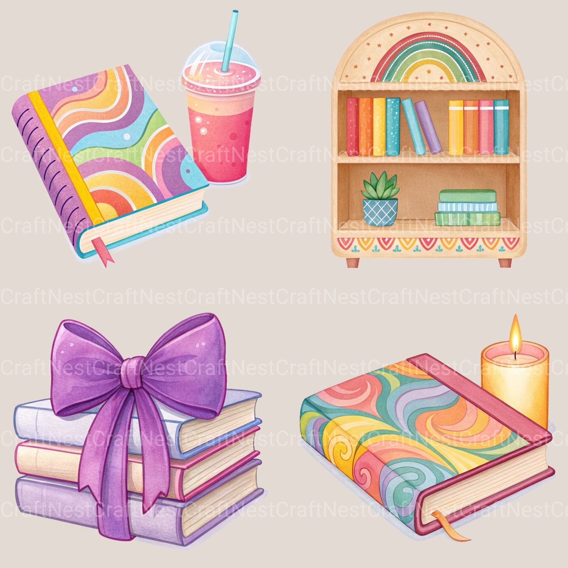 Groovy Books Clipart Bundle 1 - CraftNest - Digital Crafting and Art