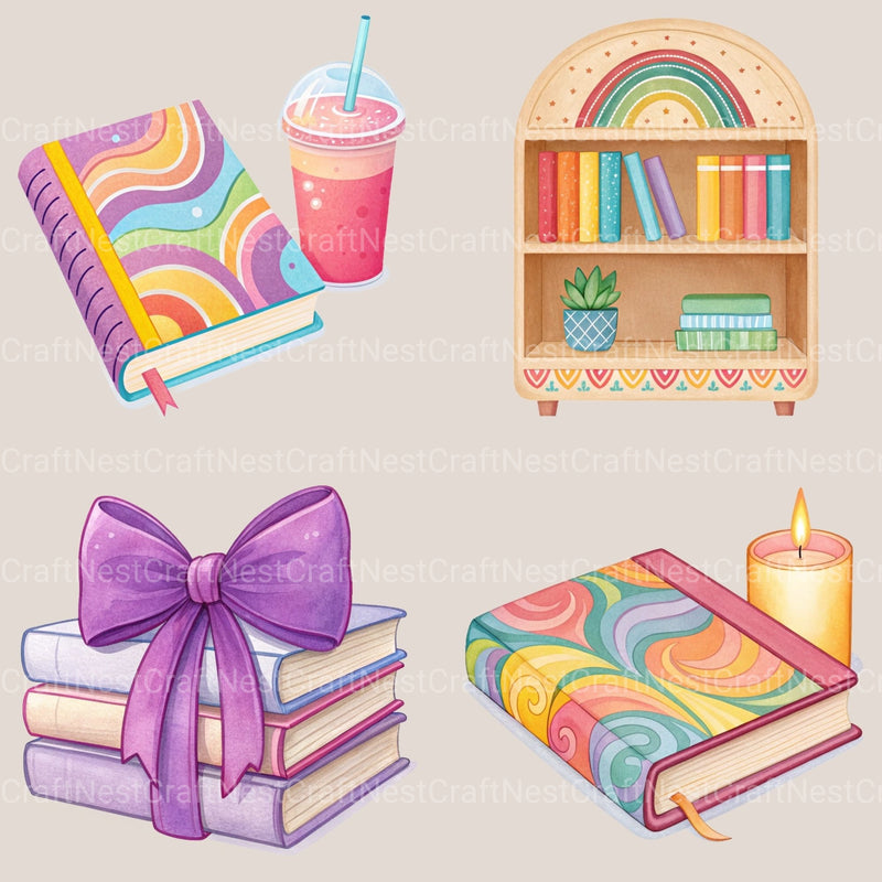 Groovy Books Clipart Bundle 1 - CraftNest - Digital Crafting and Art