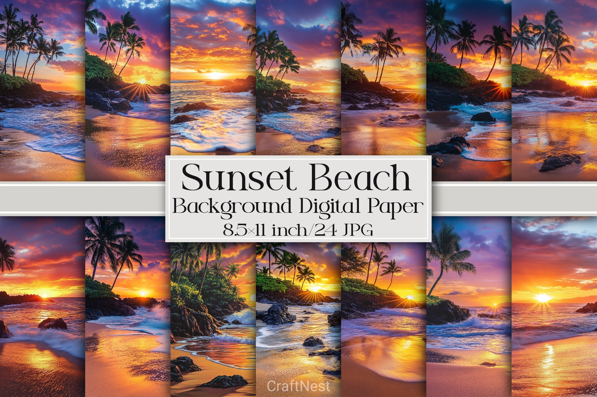 Sunset Beach Digital Paper - CraftNest - Digital Crafting and Art