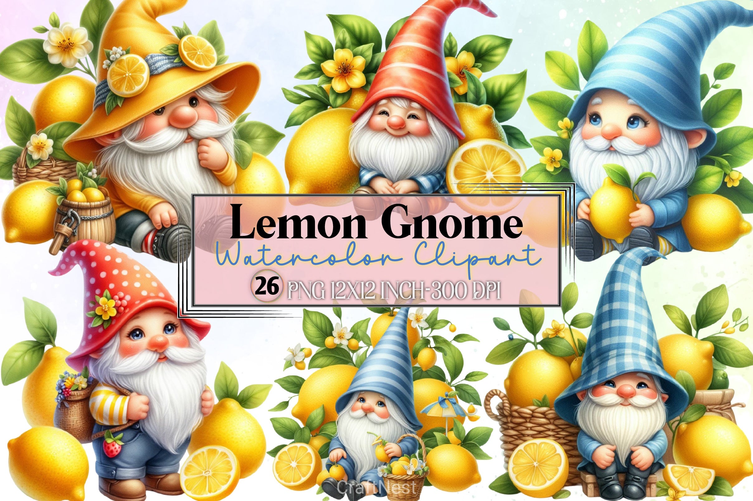 Lemon Gnome Clipart Bundle - CraftNest - Digital Crafting and Art