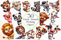 Funny Animals Peeking Around Corner Clipart Bundle 7 - CraftNest - Digital Crafting and Art