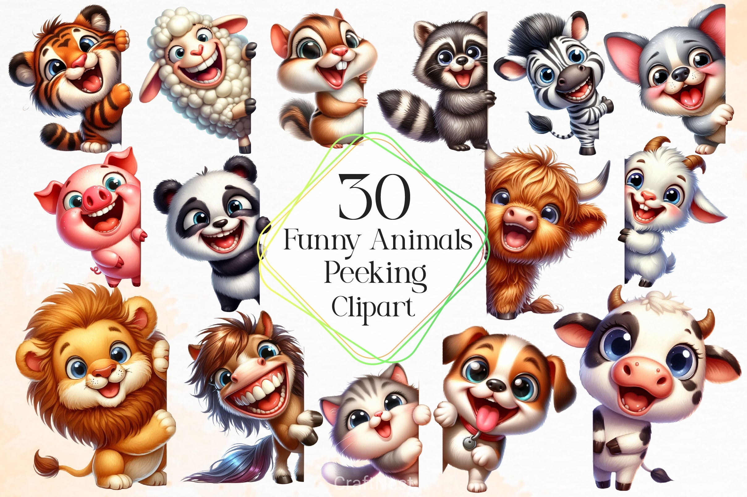 Funny Animals Peeking Around Corner Clipart Bundle 7 - CraftNest - Digital Crafting and Art