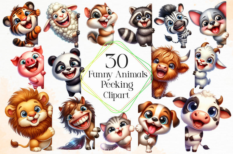 Funny Animals Peeking Around Corner Clipart Bundle 7 - CraftNest - Digital Crafting and Art