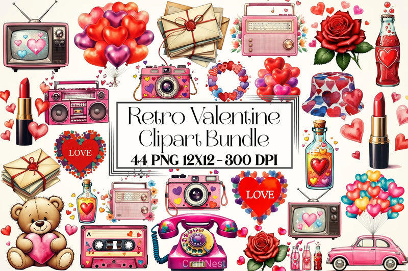 Retro Valentine Clipart Bundle 2 - CraftNest - Digital Crafting and Art