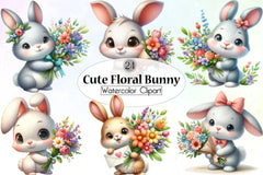 Floral Bunny Clipart Bundle - CraftNest - Digital Crafting and Art