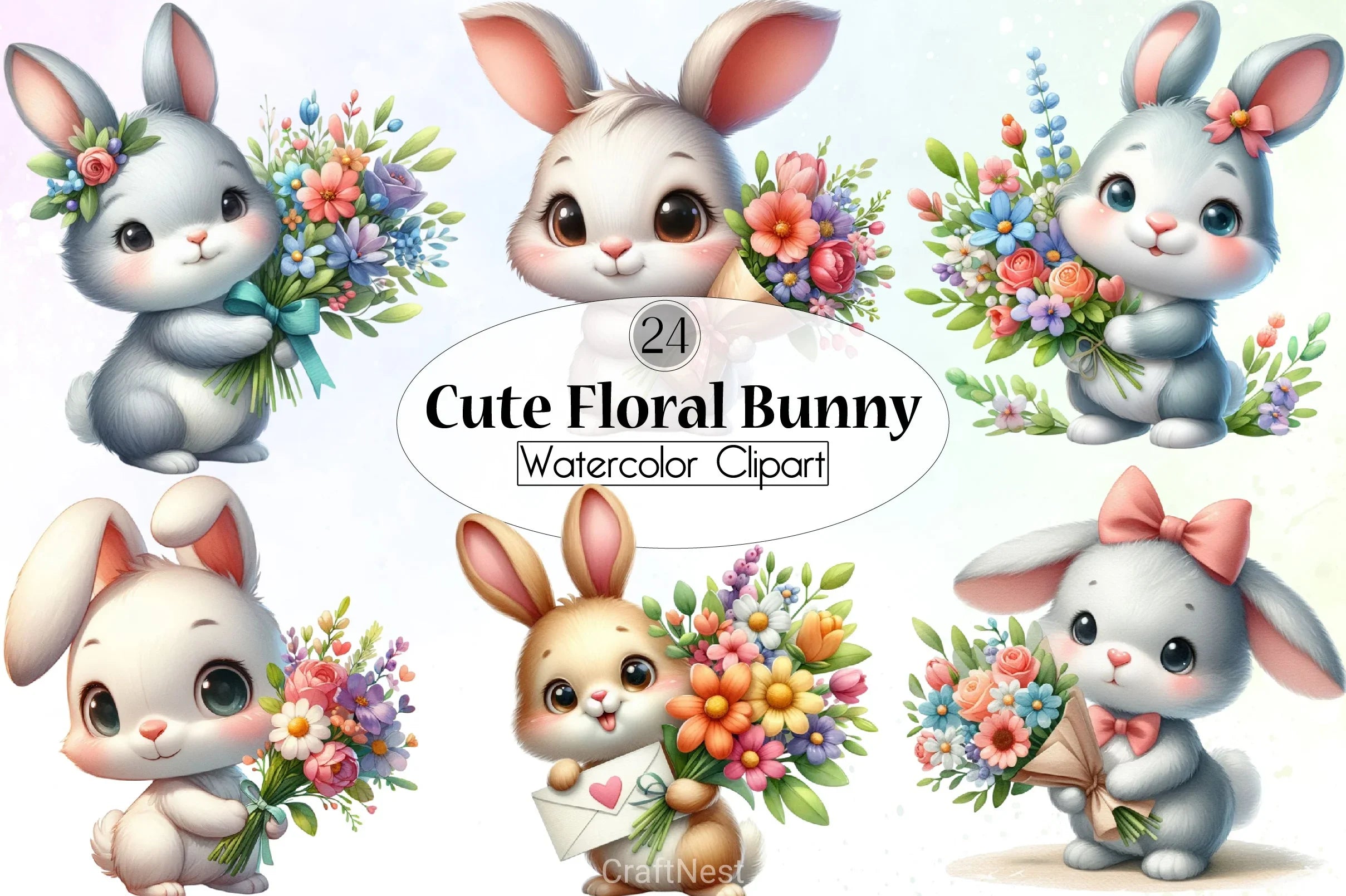 Floral Bunny Clipart Bundle - CraftNest - Digital Crafting and Art