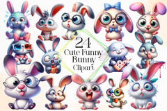 Funny Cute Bunny Clipart Bundle - CraftNest - Digital Crafting and Art